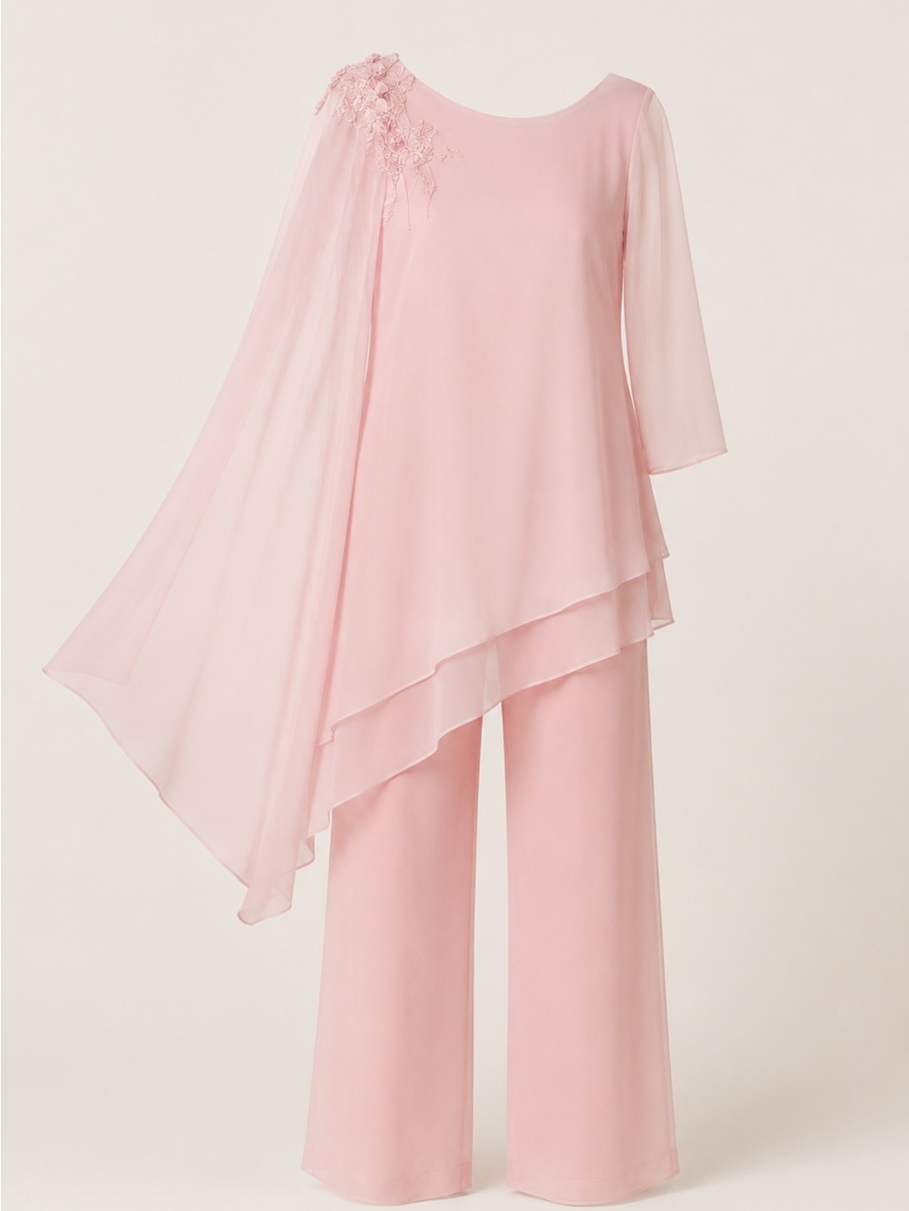 Petal Pink Layered Wide-Leg Jumpsuit with Draped Overlay